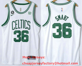 Men's Boston Celtics #36 Marcus Smart White With 6 Patch Nike Stitched Jersey With Sponsor