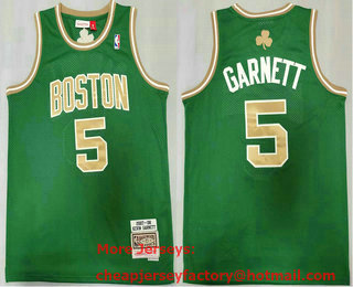 Men's Boston Celtics #5 Kevin Garnett Green Gold 2007-08 Hardwood Classics Soul Swingman Throwback Jersey