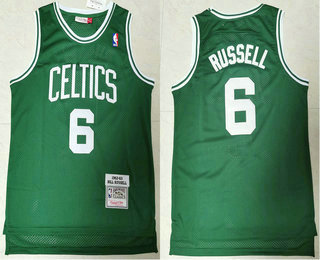 Men's Boston Celtics #6 Bill Russell Green With Name 1962-63 Hardwood Classics Soul Swingman Throwback Jersey