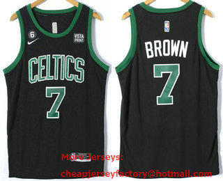 Men's Boston Celtics #7 Jaylen Brown Black With 6 Patch Nike Stitched Jersey With Sponsor