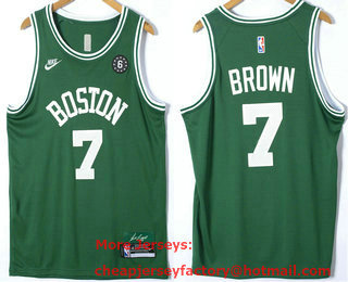 Men's Boston Celtics #7 Jaylen Brown Classics Green With 6 Patch Nike Stitched Jersey With Sponsor