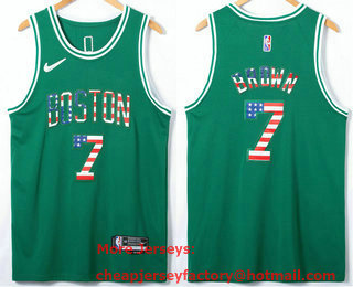 Men's Boston Celtics #7 Jaylen Brown Green USA Flag 75th Anniversary Diamond 2022 Stitched Jersey