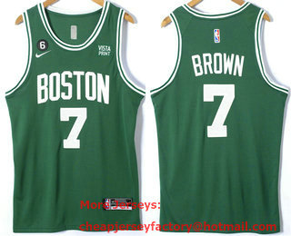 Men's Boston Celtics #7 Jaylen Brown Green With 6 Patch Nike Stitched Jersey With Sponsor