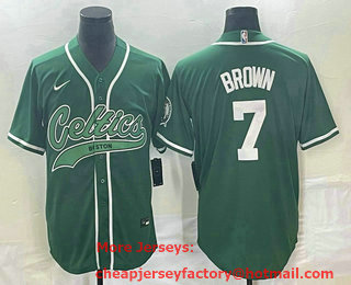 Men's Boston Celtics #7 Jaylen Brown Green With Patch Stitched Baseball Jersey