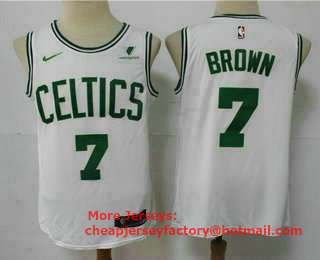 Men's Boston Celtics #7 Jaylen Brown White 2021 Nike Swingman Stitched NBA Jersey With NEW Sponsor Logo