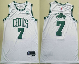 Men's Boston Celtics #7 Jaylen Brown White 75th Anniversary Diamond 2021 Stitched Jersey With Sponsor