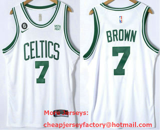 Men's Boston Celtics #7 Jaylen Brown White With 6 Patch Nike Stitched Jersey With Sponsor
