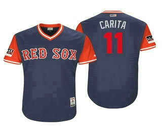 Men's Boston Red Sox #11 Rafael Devers Carita Navy Red 2018 Players' Weekend Authentic Jersey