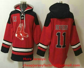 Men's Boston Red Sox #11 Rafael Devers Red Ageless Must Have Lace Up Pullover Hoodie
