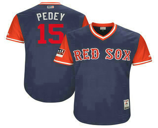 Men's Boston Red Sox #15 Dustin Pedroia Pedey Navy Red 2018 Players' Weekend Authentic Jersey