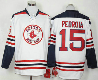 Men's Boston Red Sox #15 Dustin Pedroia White Alternate Long Sleeve Baseball Jersey