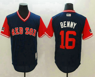 Men's Boston Red Sox #16 Andrew Benintendi Benny Majestic Navy-Red 2018 Players' Weekend Authentic Jersey