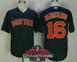 Men's Boston Red Sox #16 Andrew Benintendi Navy Blue 2018 MLB World Series Champions Patch Alternate Stitched MLB Majestic Cool Base Jersey