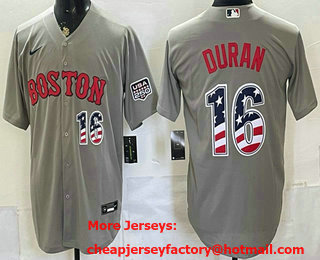 Men's Boston Red Sox #16 Jarren Duran Grey 2026 USA 250 Fourth of July Home Stitched Jersey