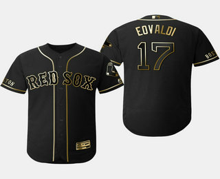 Men's Boston Red Sox #17 Nathan Eovaldi Black Gold Stitched MLB Flex Base Jersey