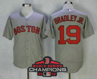 Men's Boston Red Sox #19 Jackie Bradley Jr. Gray 2018 MLB World Series Champions Patch Road Stitched MLB Cool Base Jersey