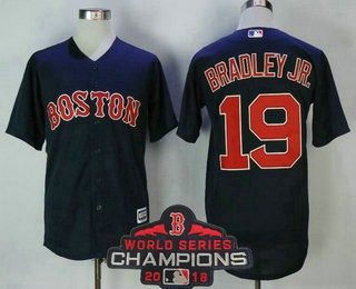 Men's Boston Red Sox #19 Jackie Bradley Jr. Navy Blue 2018 MLB World Series Champions Patch Stitched MLB Cool Base Jersey