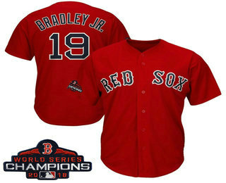 Men's Boston Red Sox #19 Jackie Bradley Jr. Red 2018 MLB World Series Champions Patch Alternate Stitched MLB Cool Base Jersey