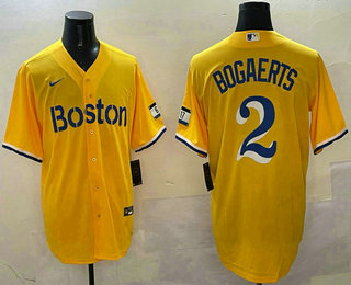 Men's Boston Red Sox #2 Alex Bregman Yellow City Connect Player Name Cool Base Jersey