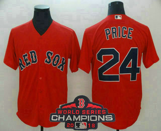 Men's Boston Red Sox #24 David Price Red 2018 MLB World Series Champions Patch Stitched MLB Majestic Cool Base Jersey