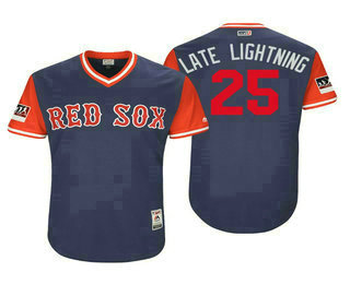 Men's Boston Red Sox #25 Steve Pearce Late Lightning Navy Red 2018 Players' Weekend Authentic Jersey