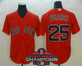 Men's Boston Red Sox #25 Steve Pearce Red 2018 MLB World Series Champions Patch Stitched MLB Majestic Cool Base Jersey