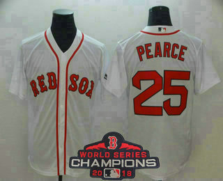 Men's Boston Red Sox #25 Steve Pearce White 2018 MLB World Series Champions Patch Home Stitched MLB Majestic Cool Base Jersey