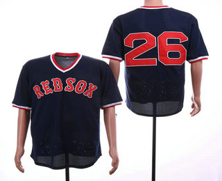 Men's Boston Red Sox #26 Wade Boggs 1990 Mesh BP Navy Blue Throwabck Jersey