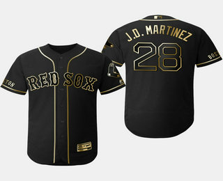 Men's Boston Red Sox #28 J.D. Martinez Black Gold Stitched MLB Flex Base Jersey