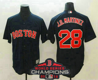 Men's Boston Red Sox #28 J.D. Martinez Navy Blue 2018 MLB World Series Champions Patch Stitched MLB Cool Base Jersey