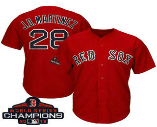 Men's Boston Red Sox #28 J.D. Martinez Red 2018 MLB World Series Champions Patch Alternate Stitched MLB Cool Base Jersey