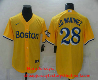 Men's Boston Red Sox #28 JD Martinez With Name Gold 2021 City Connect Stitched MLB Cool Base Nike Jersey
