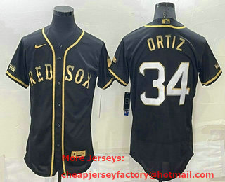 Men's Boston Red Sox #34 David Ortiz Black Gold Stitched MLB Flex Base Nike Jersey
