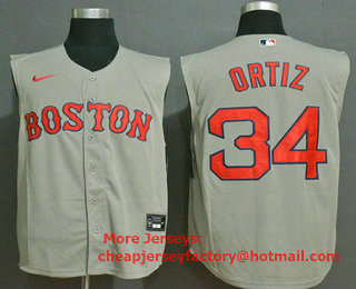 Men's Boston Red Sox #34 David Ortiz Grey 2020 Cool and Refreshing Sleeveless Fan Stitched MLB Nike Jersey