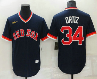 Men's Boston Red Sox #34 David Ortiz Navy Blue Cooperstown Collection Stitched Throwback Jersey