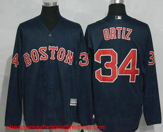 Men's Boston Red Sox #34 David Ortiz Navy Blue Long Sleeve Stitched MLB Cool Base Jersey