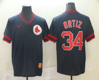 Men's Boston Red Sox #34 David Ortiz Navy Blue Nike Cooperstown Collection Legend V Neck Jersey