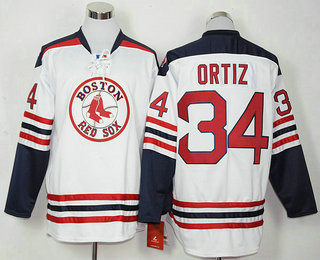 Men's Boston Red Sox #34 David Ortiz White Alternate Long Sleeve Baseball Jersey