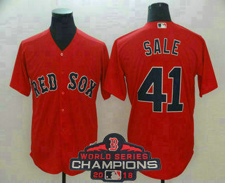 Men's Boston Red Sox #41 Chris Sale Retired Red 2018 MLB World Series Champions Patch Stitched MLB Cool Base Jersey