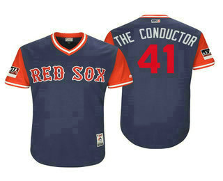 Men's Boston Red Sox #41 Chris Sale The Conductor Navy Red 2018 Players' Weekend Authentic Jersey