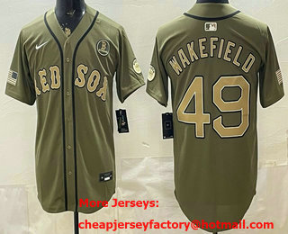 Men's Boston Red Sox #49 Tim Wakefield Olive Armed Forces Day Cool Base Jersey