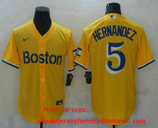Men's Boston Red Sox #5 Enrique Hernandez Gold 2021 City Connect Stitched MLB Cool Base Nike Jersey