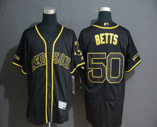 Men's Boston Red Sox #50 Mookie Betts Black Gold Stitched MLB Flex Base Jersey