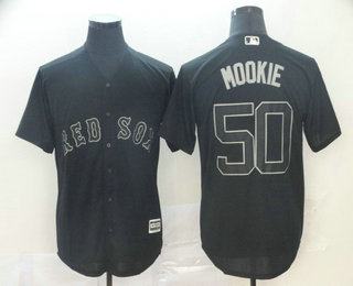 Men's Boston Red Sox #50 Mookie Betts Mookie Black 2019 Players' Weekend Stitched Nickname Jersey