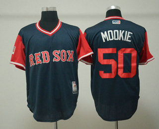 Men's Boston Red Sox #50 Mookie Betts Mookie Navy 2018 LLWS Players Weekend Stitched Nickname Jersey
