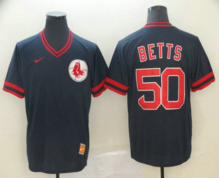 Men's Boston Red Sox #50 Mookie Betts Navy Blue Nike Cooperstown Collection Legend V Neck Jersey