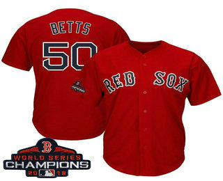 Men's Boston Red Sox #50 Mookie Betts Red 2018 MLB World Series Champions Patch Stitched MLB Cool Base Jersey