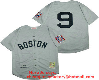Men's Boston Red Sox #9 Ted Williams No Name Gray 1939 Mitchell & Ness Throwback Jersey