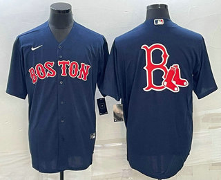 Men's Boston Red Sox Big Logo Navy Blue Stitched MLB Cool Base Nike Jersey