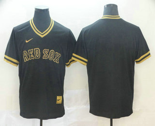 Men's Boston Red Sox Blank Black Gold Nike Cooperstown Legend V Neck Jersey